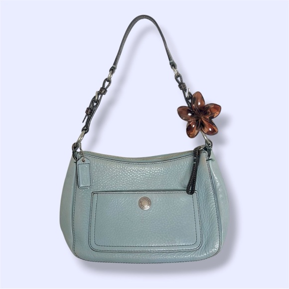 Coach Vintage y2k Chelsea 8E99 Powder Blue leather bag brown strap - Picture 1 of 15
